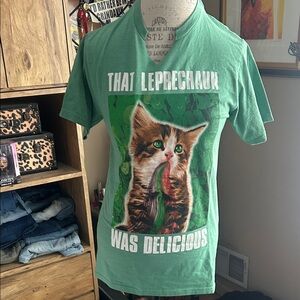 Green St Patrick’s Day Cat Graphic T-Shirt - Small